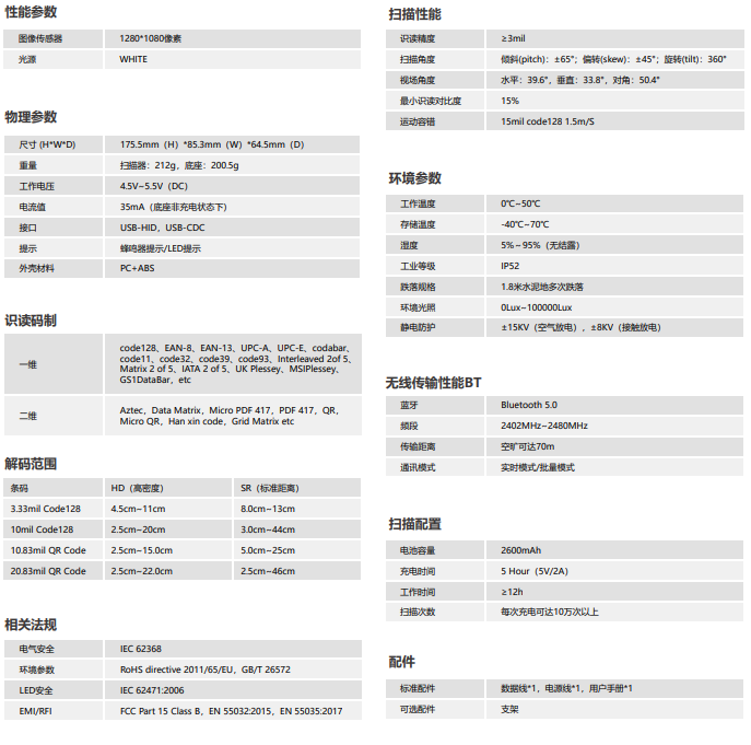 盈達iData J15-BT手持式掃碼槍參數(shù)圖